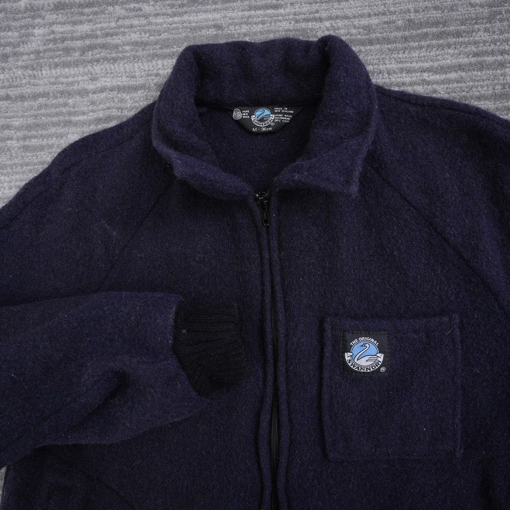 Swanndri Men Wool Full Zip Jacket Navy Blue Made in New Zealand Size M 96cm
